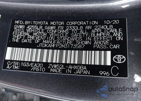 2021 Toyota Prius Prime Xle from USA, damaged, VIN JTDKAMFP2M3173587